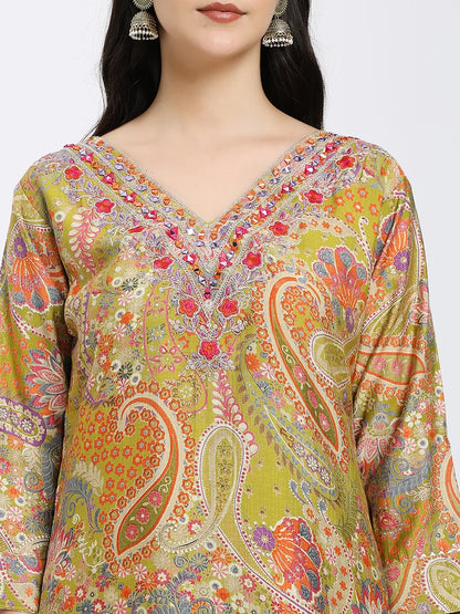 Green Paisley Printed Kurta Set with Matching Dupatta