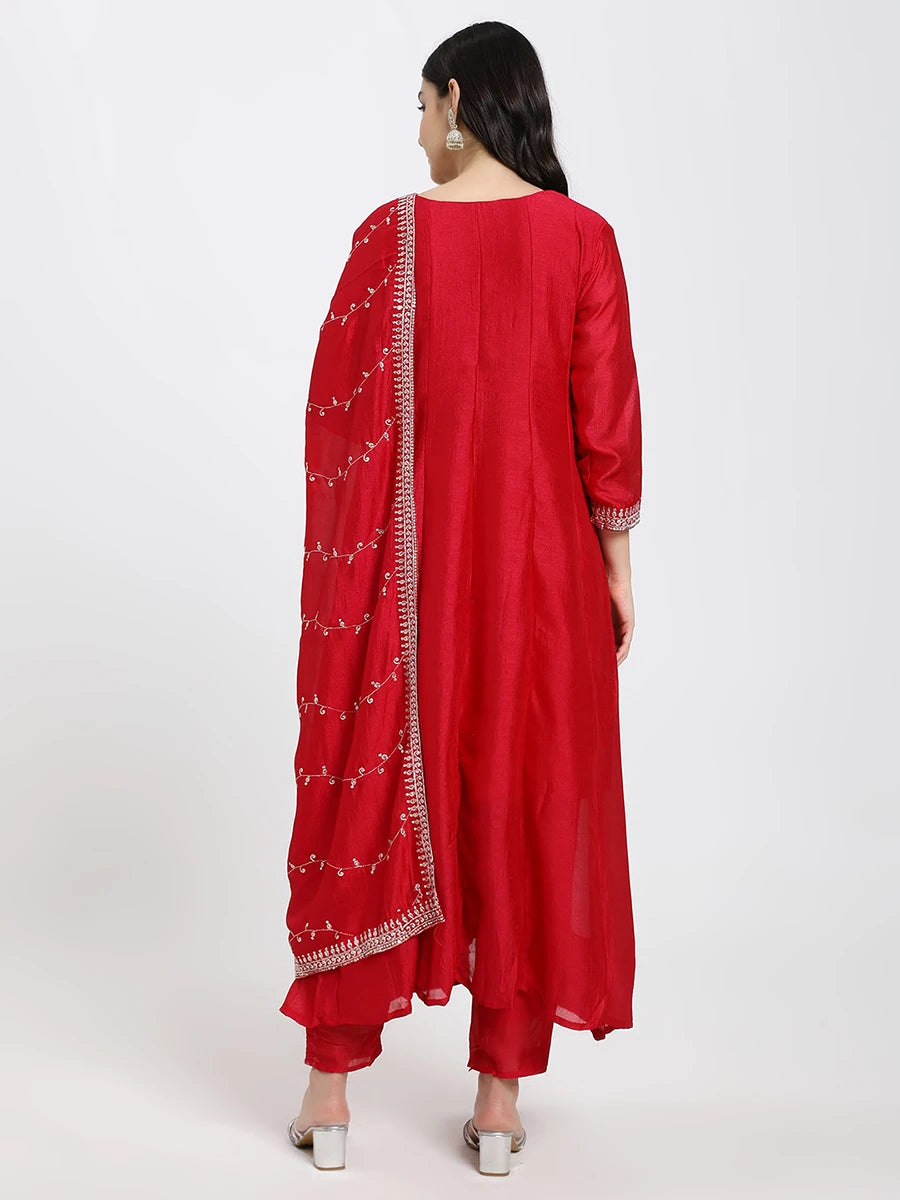 Elegant Red Embroidered Salwar Suit with Dupatta