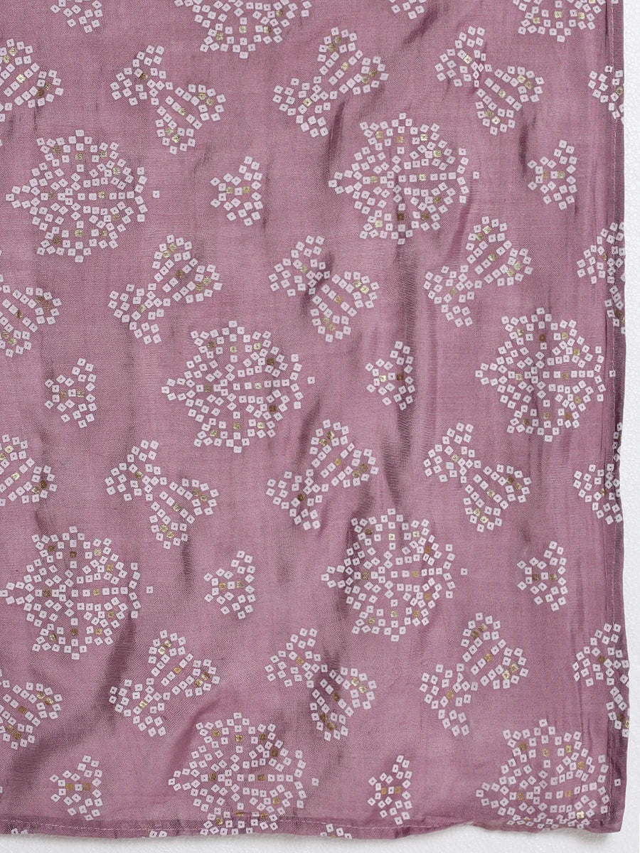 Lavender Kurta Set with Embroidered Trousers and Printed Dupatta