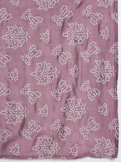 Lavender Kurta Set with Embroidered Trousers and Printed Dupatta