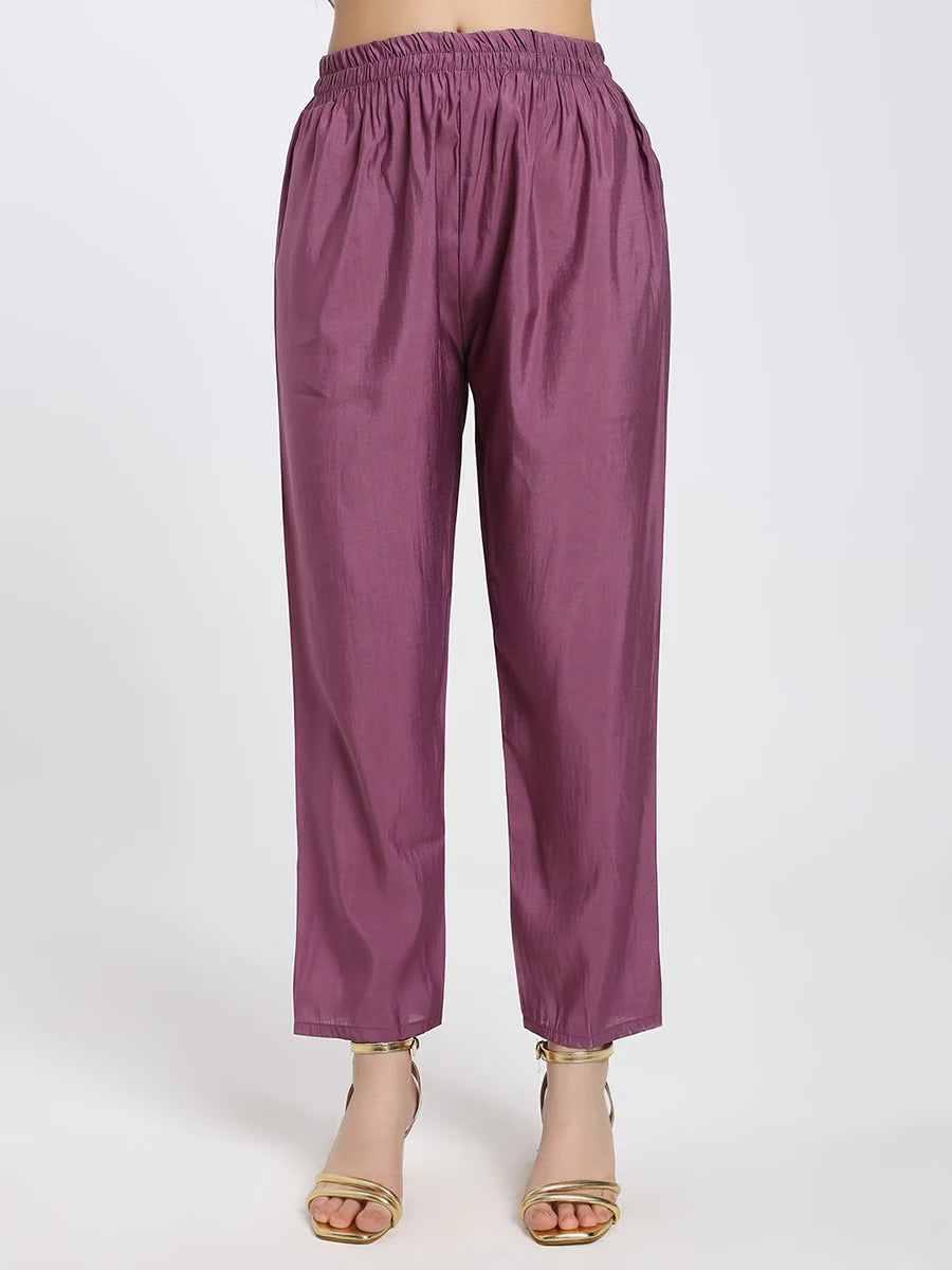 Elegant Purple Embroidered Kurta Set with Printed Dupatta