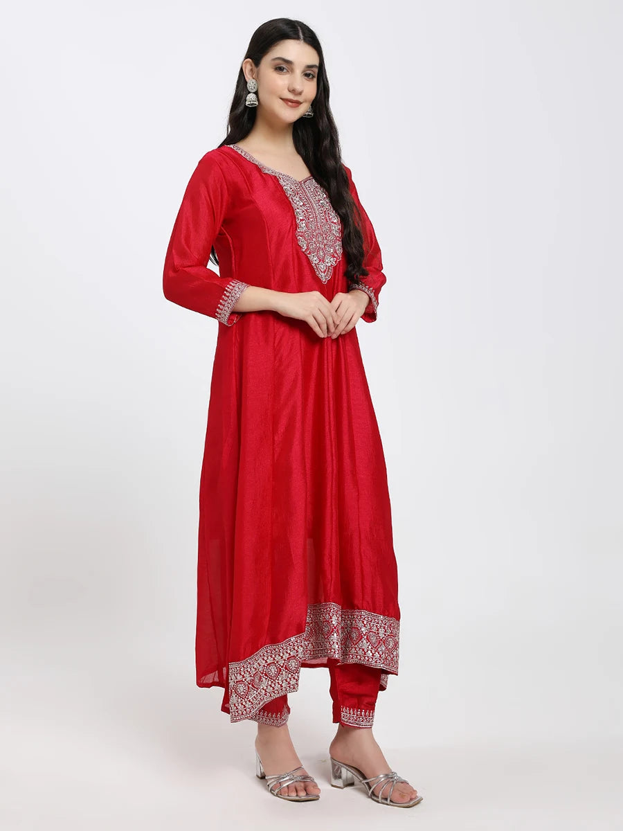 Elegant Red Embroidered Salwar Suit with Dupatta
