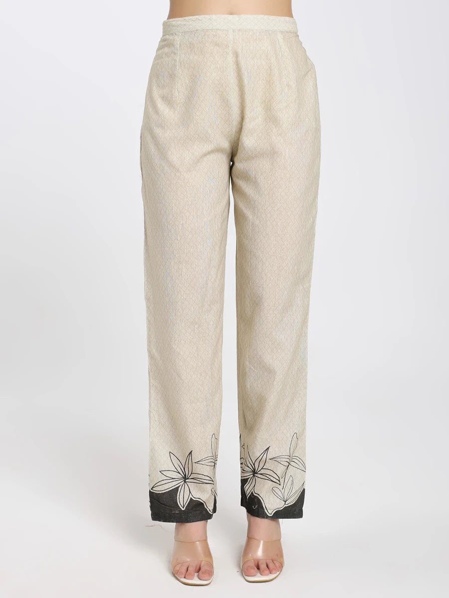 Beige Printed Co-ord Set with Abstract Floral Design