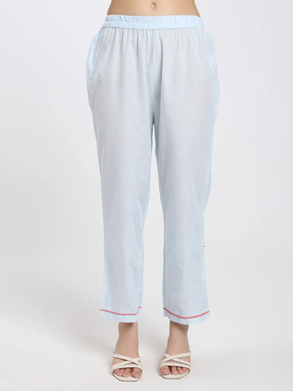 Elegant Sky-Blue Cotton Suit Set with Floral Embroidery and Dupatta