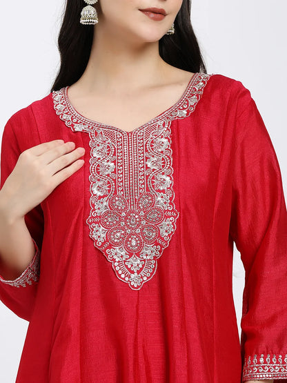 Elegant Red Embroidered Salwar Suit with Dupatta