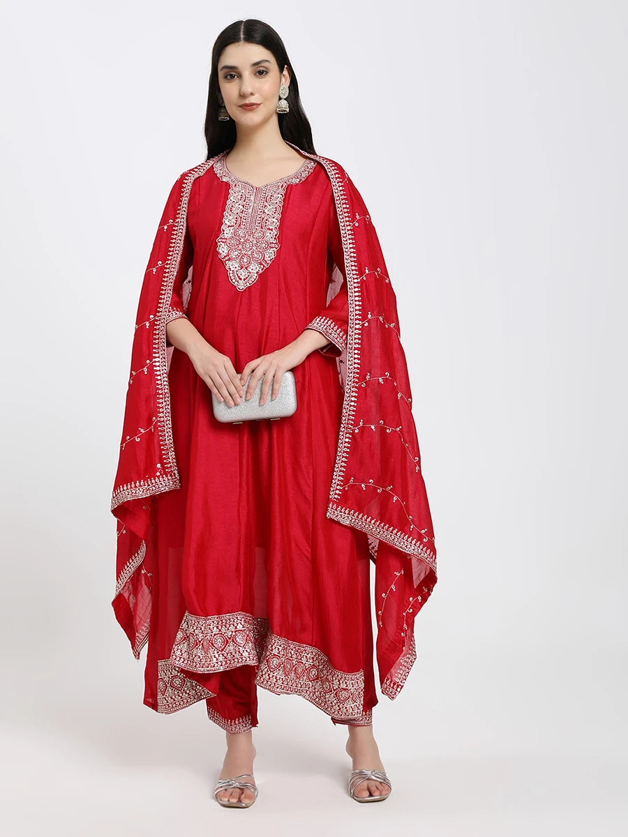 Elegant Red Embroidered Salwar Suit with Dupatta
