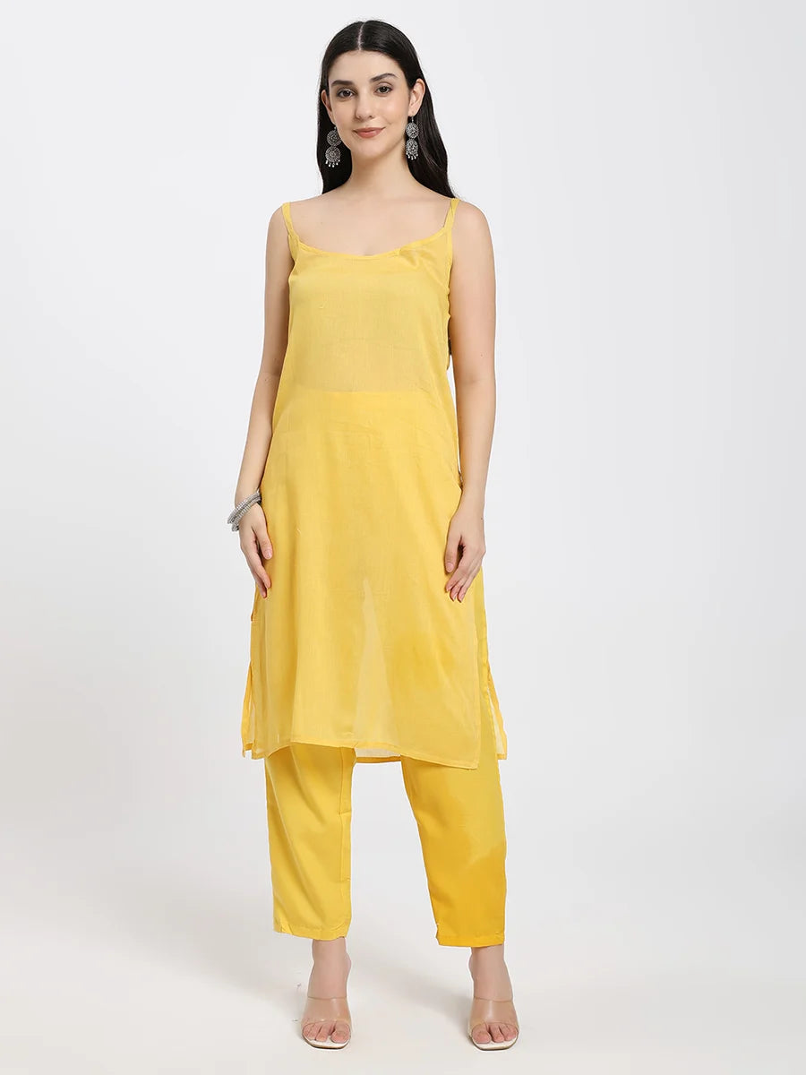 Bright Yellow Anarkali Suit Set with Abstract Floral Print and Dupatta