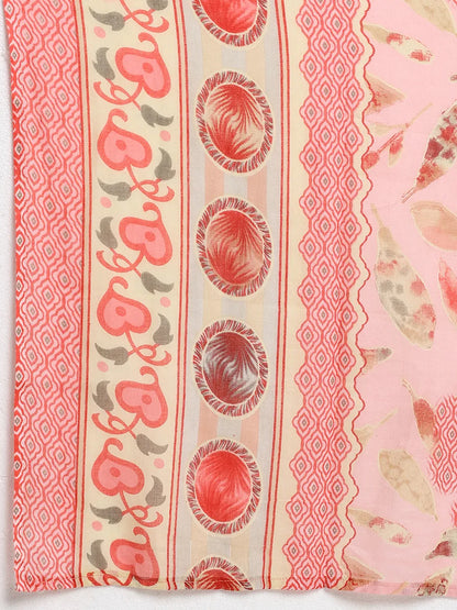 Peach Printed Straight Kurta Set with Matching Dupatta and Pants