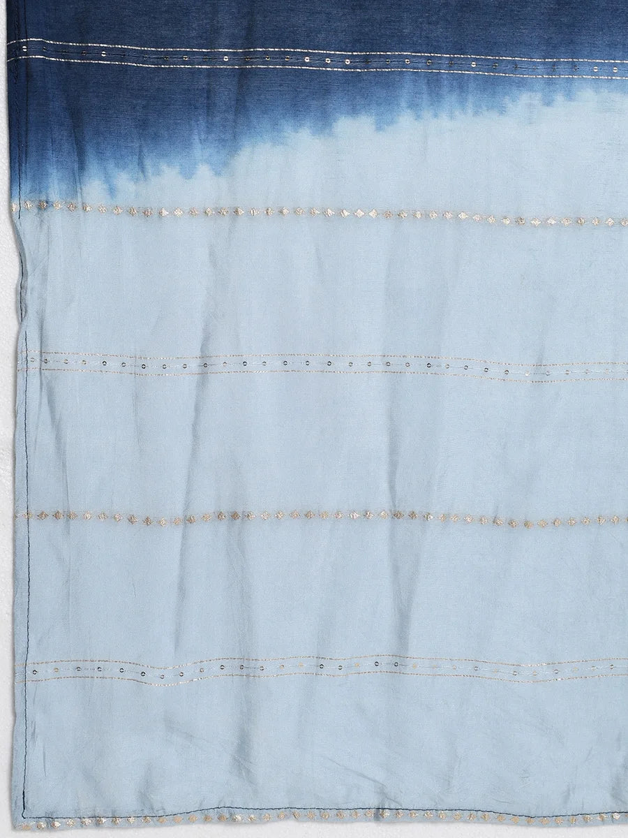 Navy Blue Embroidered Kurta Set with Light Blue Dupatta