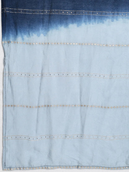 Navy Blue Embroidered Kurta Set with Light Blue Dupatta