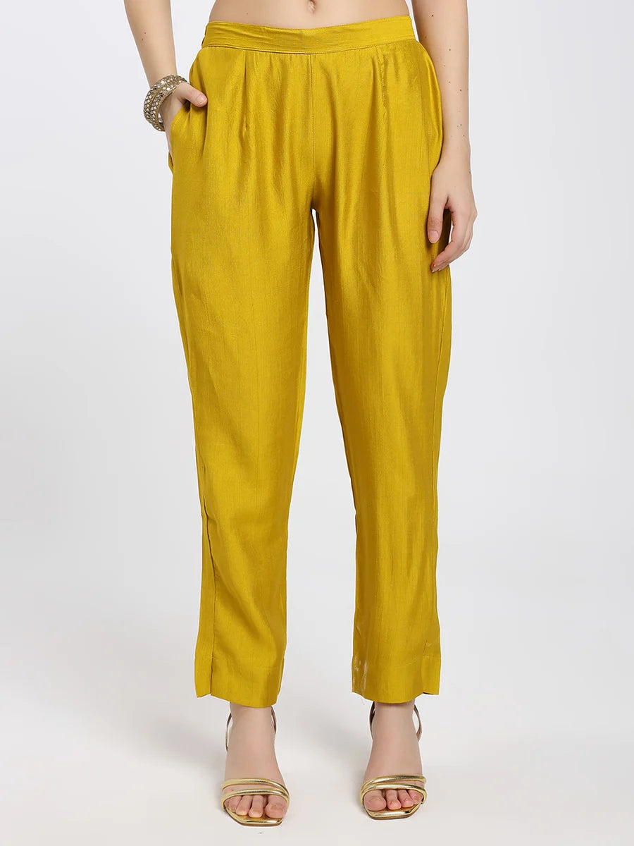 Mustard Yellow Embroidered Kurta Set with Contrasting Red Printed Dupatta