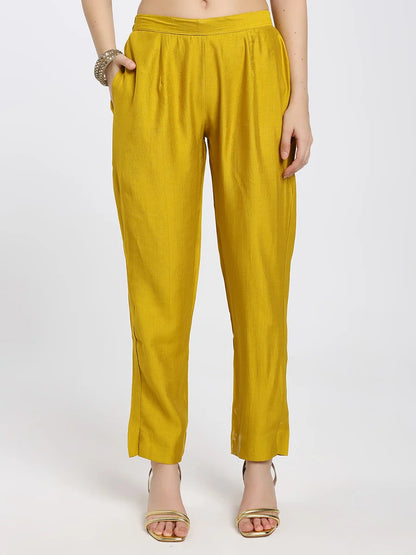 Mustard Yellow Embroidered Kurta Set with Contrasting Red Printed Dupatta