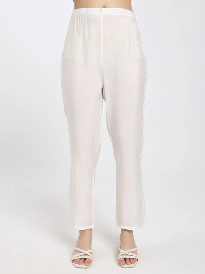 White Embroidered Kurta Set with Blue Printed Dupatta