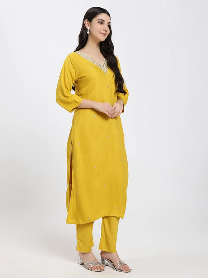 Mustard Yellow Embellished Kurta Set with Dupatta