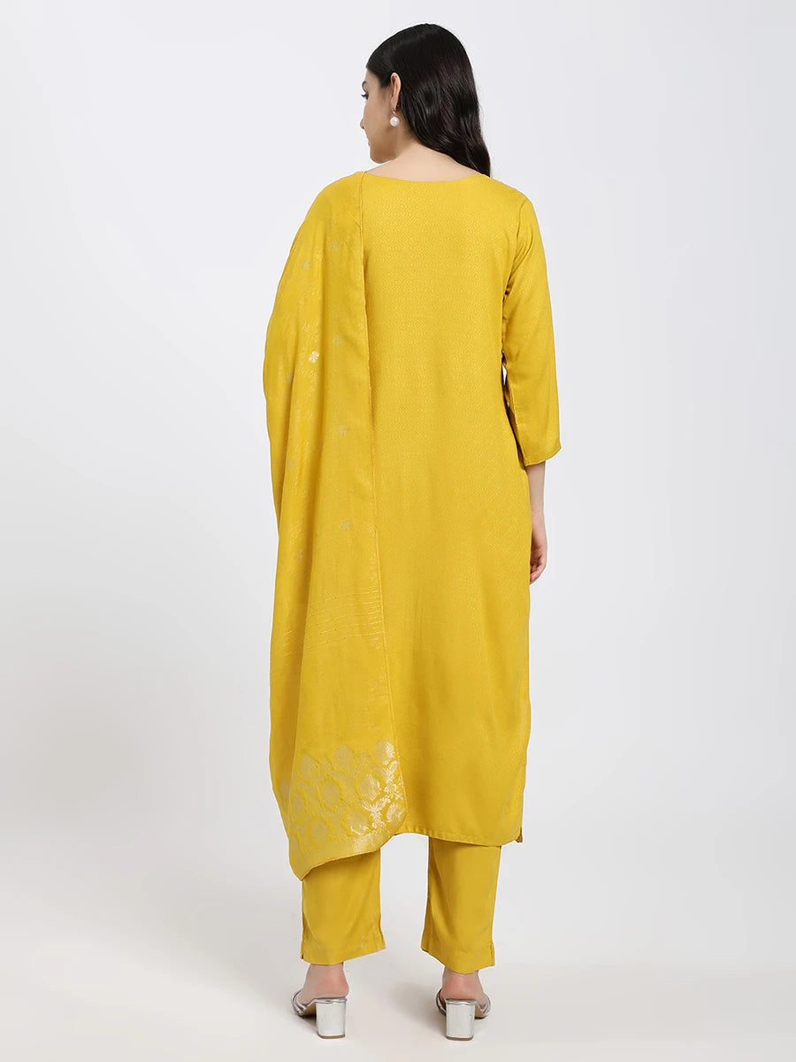 Mustard Yellow Embellished Kurta Set with Dupatta