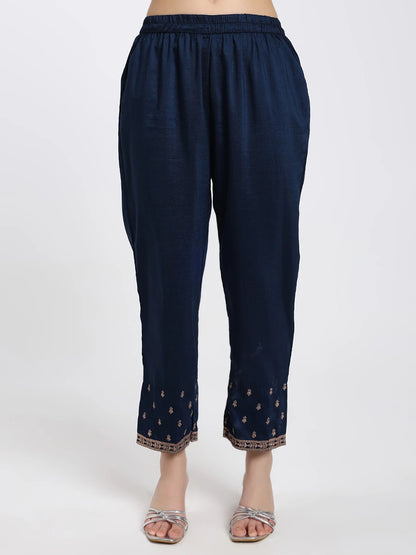 Navy Blue Embroidered Kurta Set with Light Blue Dupatta