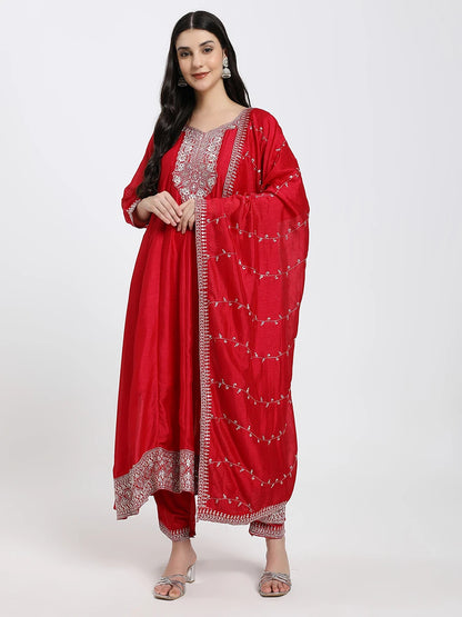 Elegant Red Embroidered Salwar Suit with Dupatta