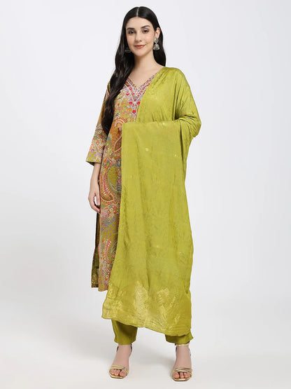 Green Paisley Printed Kurta Set with Matching Dupatta