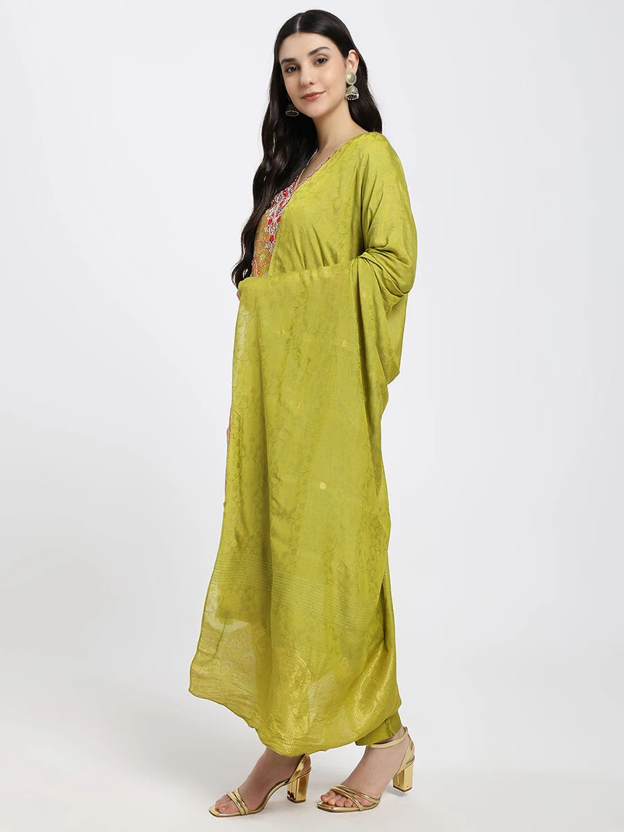 Green Paisley Printed Kurta Set with Matching Dupatta