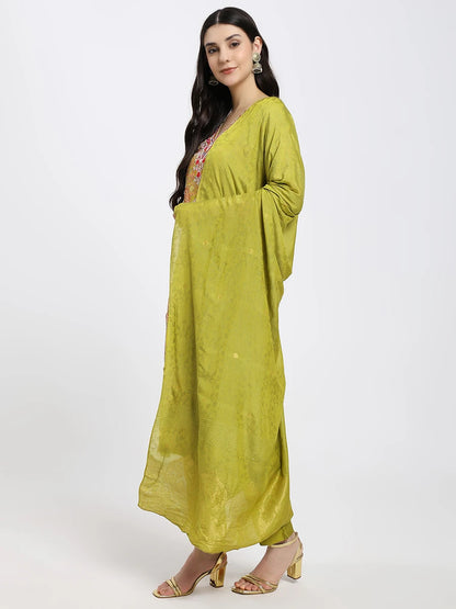 Green Paisley Printed Kurta Set with Matching Dupatta